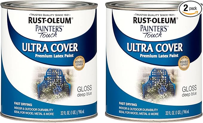 Rust-Oleum 224428 Painter's Touch Latex Paint, Gloss Deep Blue, 1 Quarts (Pack of 2)