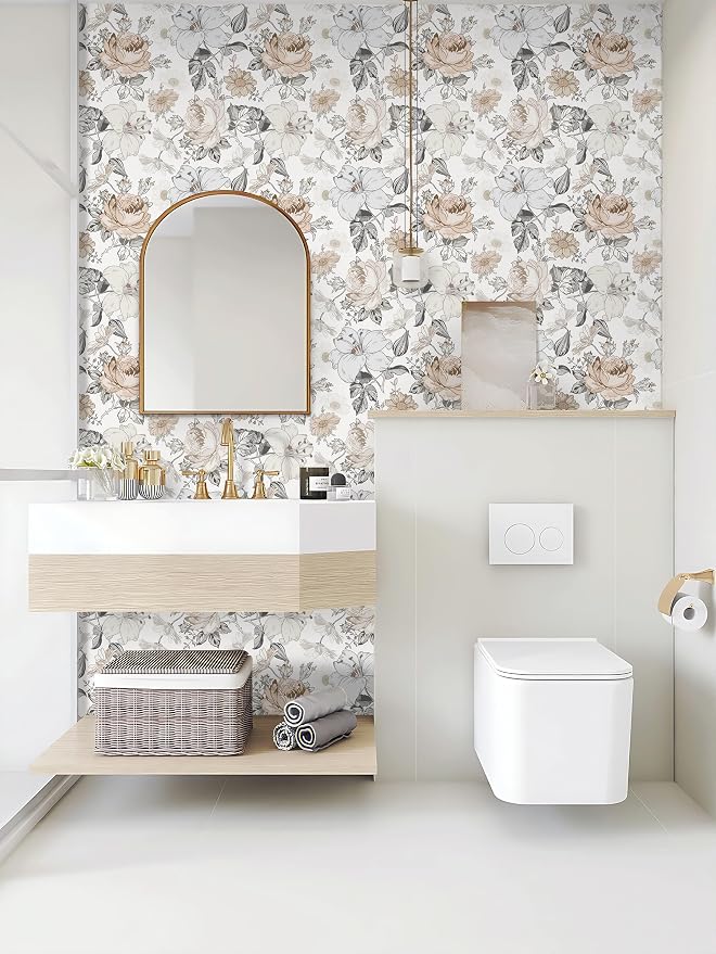 Hopepak 15.5''x787'' Floral Peel and Stick Wallpaper Modern Contact Paper Vinyl Self Adhesive Removable Wall Paper for Bedroom Nursery Living Room Mural Decorative