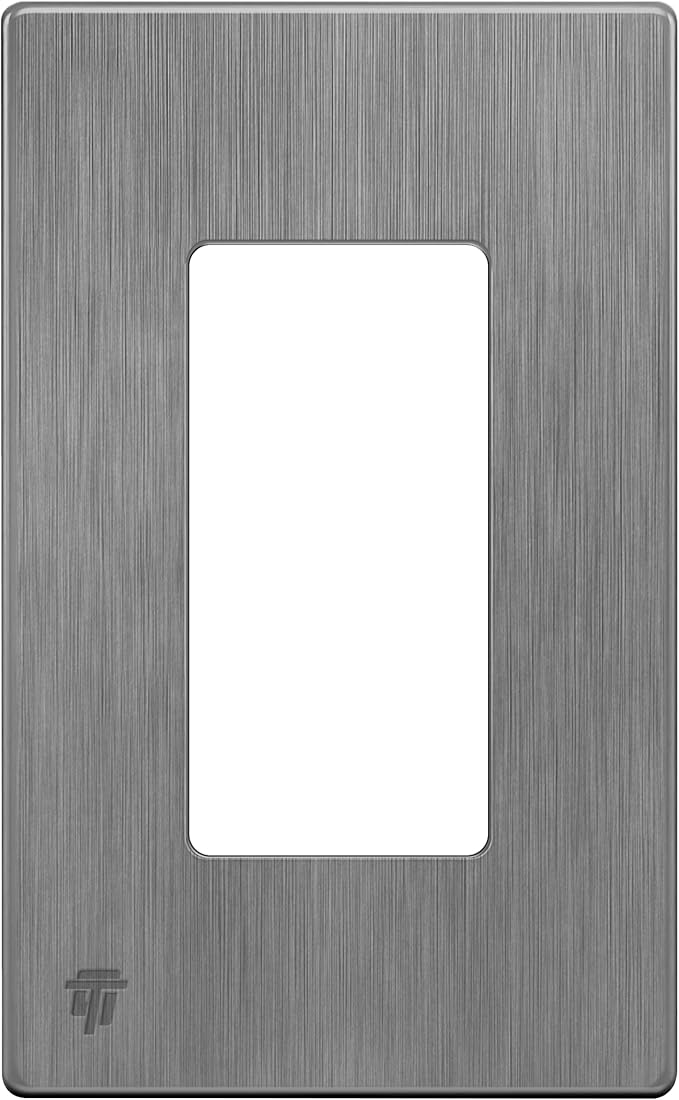 ENERLITES Brushed Screwless Decorator Wall Plate Child Safe Outlet Cover, Gloss Finish, Size 1-Gang 4.68" H x 2.93" L, Unbreakable Polycarbonate Thermoplastic, SI8831-BGY, Brushed Gray