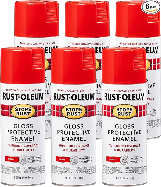 Rust-Oleum 248568-6PK Stops Rust Spray Paint, 12 oz, Gloss Cherry, 6 Pack
