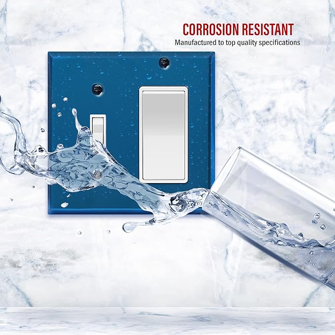 ENERLITES Combination Toggle Switch and Decorator Receptacle Metal Wall Plate, Corrosion-Resistant, Stainless Steel 201, Standard Size 2-Gang 4.50" x 4.57", UL Listed, 771131-PBL, Polished Blue