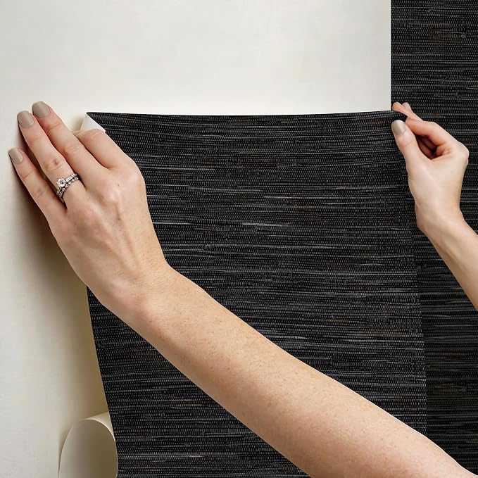 NuWallpaper Black Grassweave Peel and Stick Wallpaper, Textured Removable Wallpaper, Renter-Friendly, 20.5 in x 18 ft