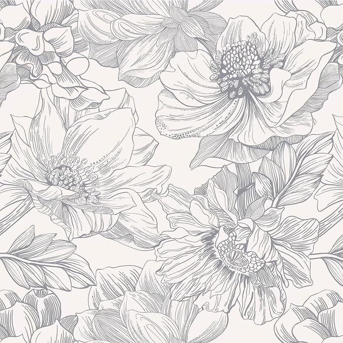 Ismoon Vintage Floral Wallpaper Peel and Stick Boho Beige and Gray Contact Paper 17.3inx6.5ft Removable Self Adhesive Wall Paper for Bathroom Bedroom Cabinet Mural Wall Decor Vinyl Renter Friendly