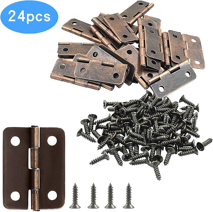24 Pcs Small Hinges 1 Inch Butt Hinge with Screws,Jewelry Box Hinges Mini Hinges,Folding Craft Hinges Small Cabinet Hinges for DIY Box Mini Furniture Cupboard Closet(Antique Copper)
