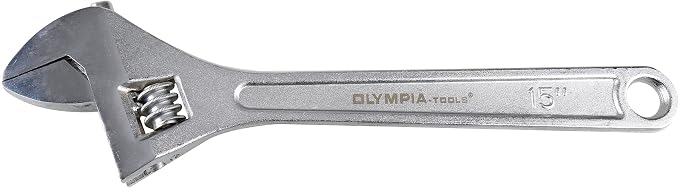 Olympia Tools 15" Adjustable Wrench, Heavy Duty Drop Forged Steel, Chrome Plated, Precision Machined Jaws, Rust Resistant