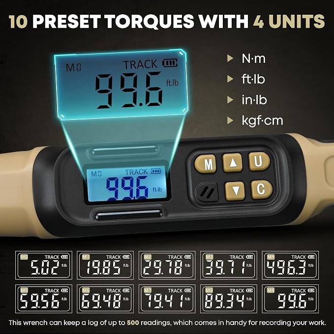 Digital Torque Wrench 3/8 Drive, 5.0-99.6 ft·lb (6.8-135N.m) | ±1% Accuracy Electronic Torque Wrench with Buzzer and LED Heavy Duty Torque Wrench Set with Socket for Car Repair