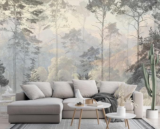 Toolhom Hazy Forest Wall Mural, Abstract Nature Landscape Wallpaper | 149"x96" non-self-adhesive Background Wall Decoration Patterns