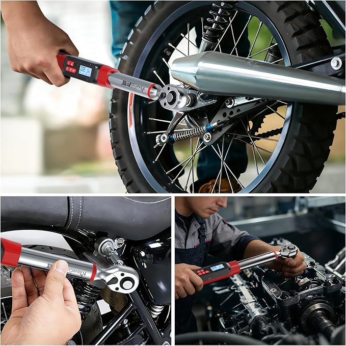 3/8" Digital Angle Torque Wrench, 2-44 Ft.lb, ±2% Accuracy, 8pcs | Electronic Torque Wrench with 0.1° Angle Mode, LED Display, Buzzer Alerts for Automotive, Motorcycle & Engine Repair