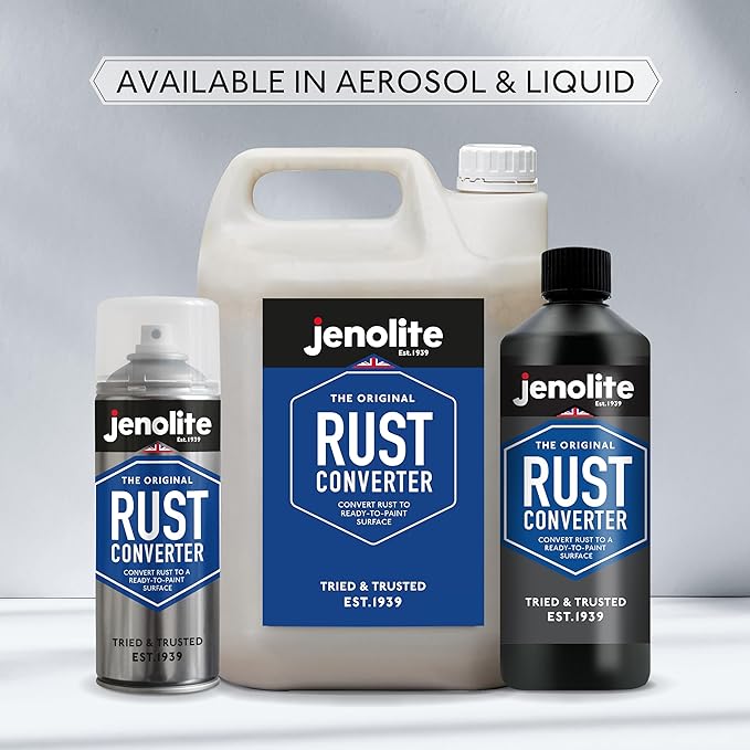 JENOLITE Rust Converter for Metal 500 ml (16.9 fl oz) All In One Fast‑Acting Water‑Based Rust Reformer, Primer & Inhibitor in One. Converts Rust to a Paint‑Ready Surface. Made in Britain
