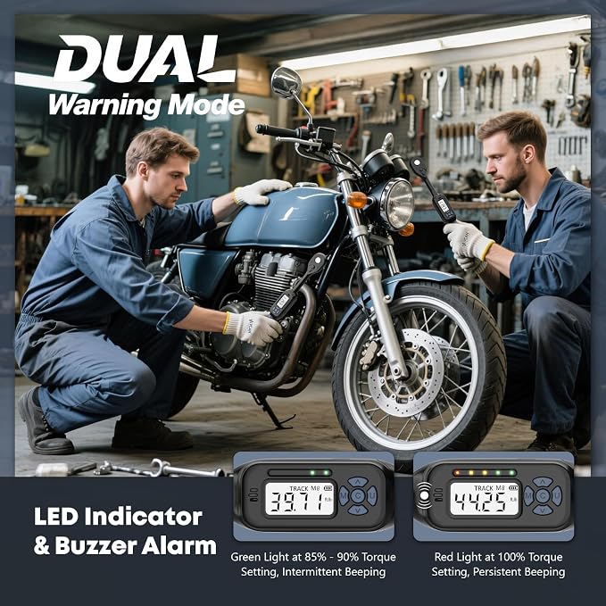 3/8 Torque Wrench Digital (2.21-44.25 Ft. Lb) ±2% High accuracy Digital Torque Wrench 3/8 Drive Ratchet with Buzzer&LED Indicator Track Mode/Universal Joint&6" Xtension Bar for Bike Moto Auto