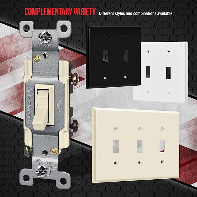 ENERLITES Triple Light Switch Wall Plate, Toggle Switch Plate, Gloss Finish, 3-Gang Mid-Size 4.88" x 6.77", Unbreakable Polycarbonate Thermoplastic, UL Listed, 8813M-LA, Light Almond