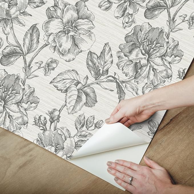 RoomMates Tamara Day RMK12519RL Gray Flower Girl Peel and Stick Wallpaper, Charcoal