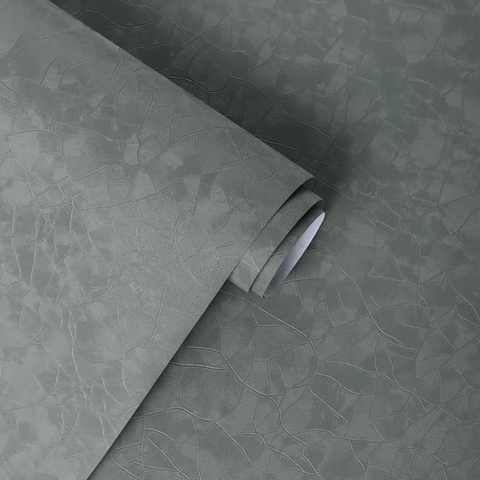 Yasinet Peel and Stick Wallpaper Removable Wallpaper Modern Grey-Green Embossed Thicken Self Adhesive Textured Contact Paper for Cabinets Walls Waterproof Vinyl Roll 393.7"x 15.7"