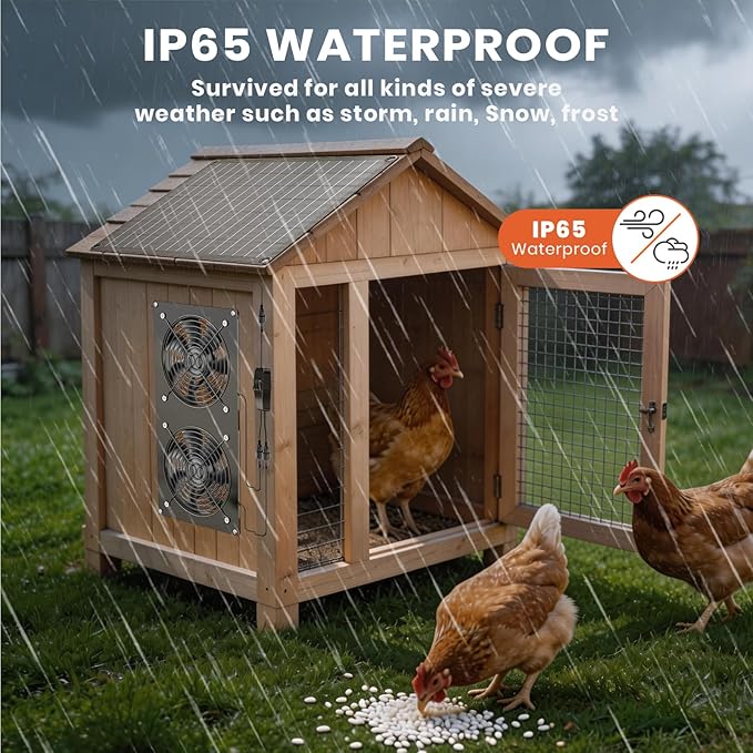 FlexSolar 12W Solar Panel Powered Fan Kit, Dual Waterproof IP65 Fans, 2500RPM High Speed, Solar Exhaust/Intake Fan for Chicken Coop, Greenhouse, Dog House, Pet House, Outdoor Shed Ventilation