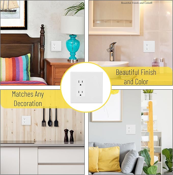 Bates- Combination Wall Plate, 2 Pack, 4.8"x4.9", Decorator/Blank, White Unbreakable Polycarbonate Thermoplastic, 2 Gang Wall Plate for Electrical Outlets