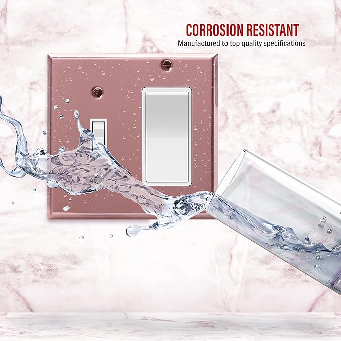 ENERLITES Combination Toggle Switch and Decorator Receptacle Metal Wall Plate, Corrosion-Resistant, Stainless Steel 201, Standard Size 2-Gang 4.50" x 4.57", UL Listed, 771131-PRG, Polished Rose Gold