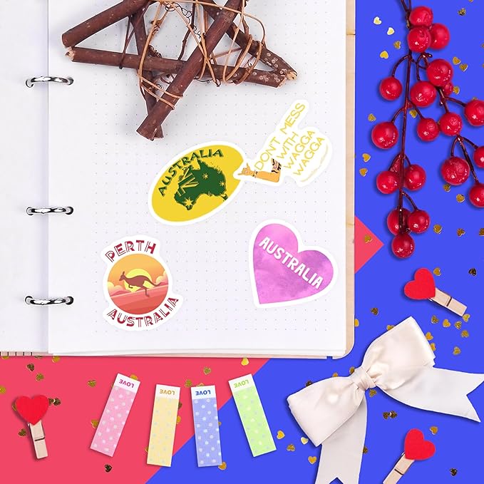 BulbaCraft Australia Stickers for Water Bottle and Laptop - Australia Party Supplies & Decorations, Waterproof Vinyl Decals, Australian Flag and Culture Stickers, Gifts for Women & Men
