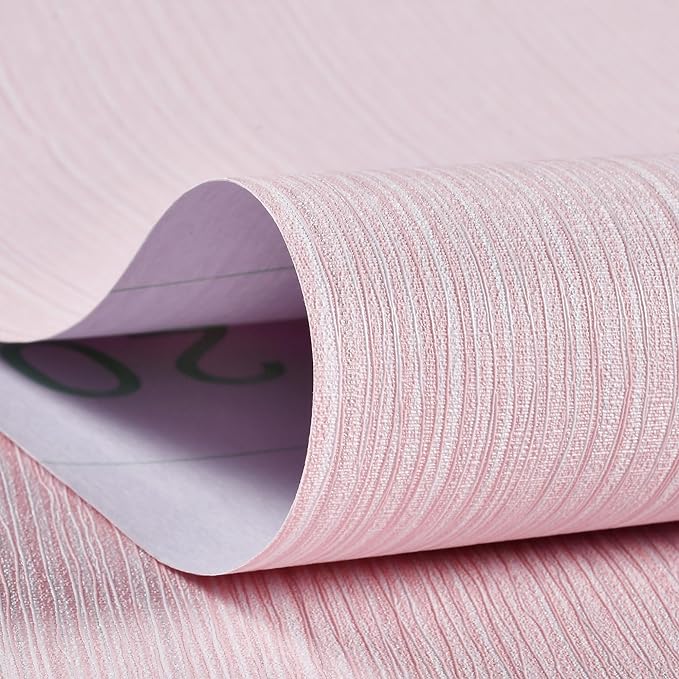 Haimin Grasscloth Wallpaper Textured 24in X 393in Fabric Contact Paper Pink Wall Paper Textured Linen Peel and Stick Self-Adhesive Thick Vinyl Embossed Film Wallpaper (Pink)
