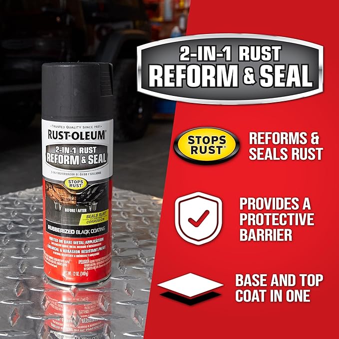 Rust-Oleum 344713-6PK Automotive 2-In-1 Rust Reform & Seal Spray, 12 oz, Flat Black, (Pack of 6)