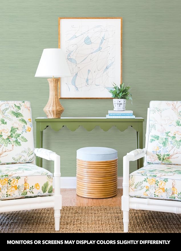 NuWallpaper x Society Social Classic Faux Grasscloth Peel and Stick Wallpaper, Sage Faux Grasscloth Removable Contact Paper for Walls, Self Adhesive Wall Covering for Bedroom Living Room Accent Wall