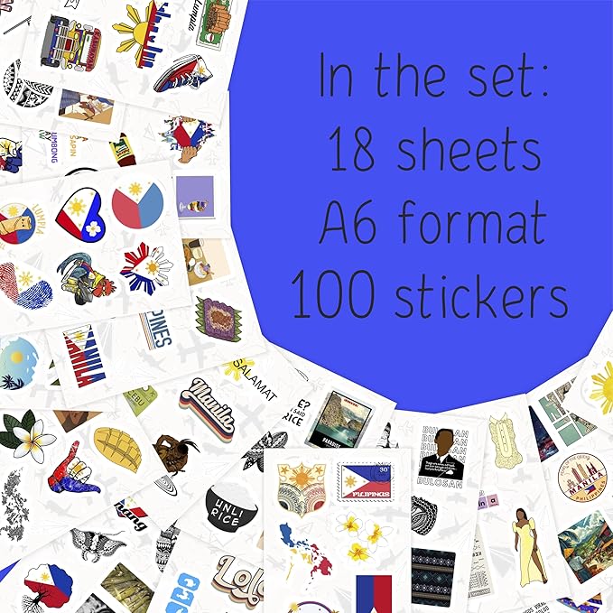 BulbaCraft 100Pcs Philippines Stickers, Filipino Stickers for Water Bottle and Laptop - Philippines Party Supplies & Decorations, Waterproof Vinyl Decals, Filipino Flag Stickers, Gifts for Women & Men