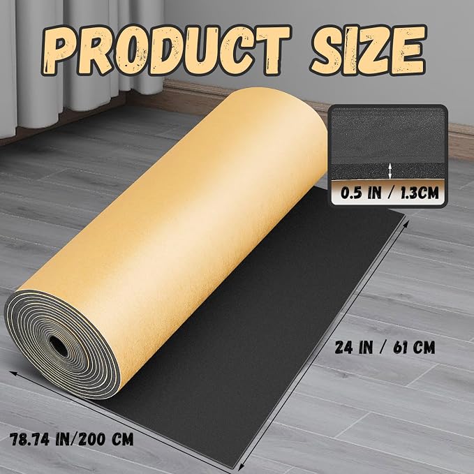 Pangda 1 Piece 78 x 24 x 1/2 Inch Extra Large Marine Foam Roll Closed Cell Rubber with Adhesive Insulation Sheets Lightweight Single Sided Tape Water Weather Resistant for Craft