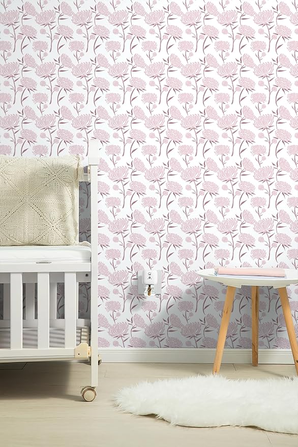 Hopepak Peel and Stick Wallpaper Floral Contact Paper Pink Wall Paper Modern Self Adhesive Removable Vinyl Wallpaper for Bedroom 17.3" x 78.7"