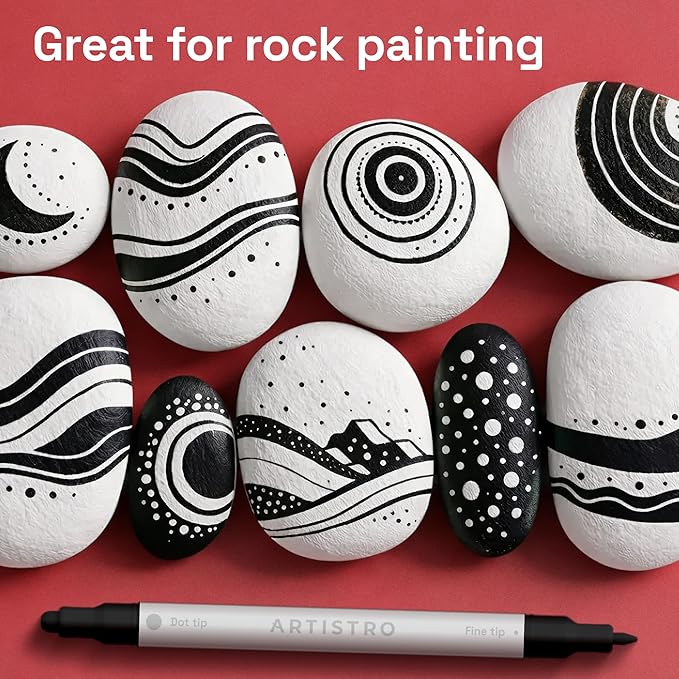ARTISTRO 12 Black Precision Dual-Tip Acrylic Paint Markers – Paint Pens Set with Dot & Fine Tips for Fabric, Rock, Glass, Wood, Coloring Books – Classroom & Art Supplies Gift Teacher Appreciation Gift
