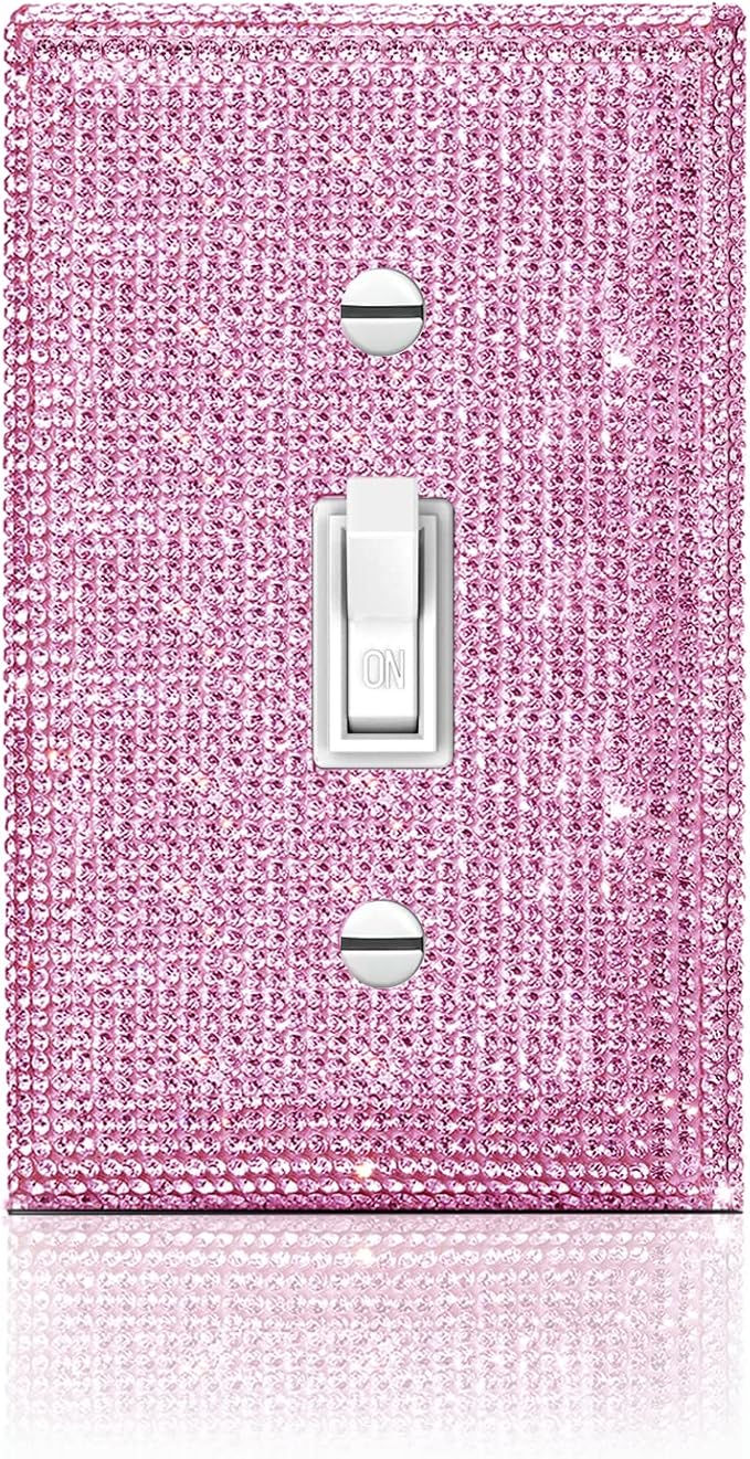 Silver Shiny Pink Rhinestones Light Switch Cover Plate Decorative Wall Plate Rhinestones Single Light Switch Cover