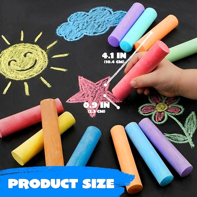 JOYIN 12 PCS Washable Sidewalk Chalks Set Non-Toxic Jumbo Chalk for Schools, Outdoor Art Play, Paint on Chalkboard, Blackboard and Playground (6 Colors)