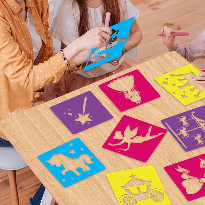 36pcs Princess Drawing Stencils 8 Inch Sidewalk Chalk Stencils Painting Large Washable Reusable Garden Theme Princesses Fairies Primary Shape Template