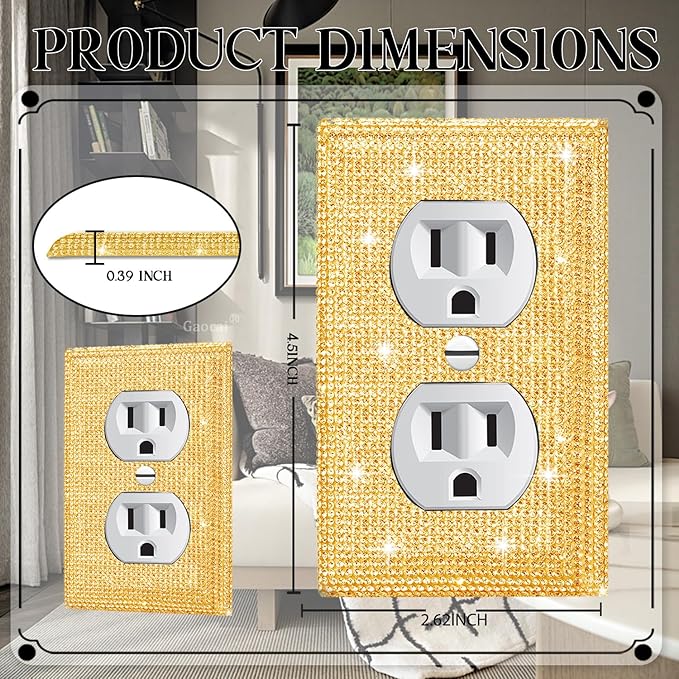 Shiny Golden Light Switch Cover Gold Rhinestones Wall Plates Light Switch Cover Plate Decorative Outlet Covers