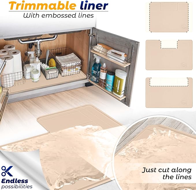 The Original Under Sink Mat - Silicone Waterproof mat, Trimmable, Easy to Clean, Kitchen cabinet liner, Under sink protector mats, Drip Tray with Lip - 28" x 19" or smaller