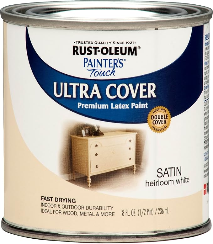 Rust-Oleum 267313-Painter's Touch Latex Paint, 1 Half Pint, Satin Heirloom White