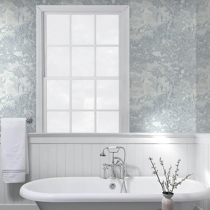 Ismoon Vintage Wallpaper Peel and Stick Blue Neutral Wallpaper 17.3in x16.4ft Forest Animals Contact Paper for Bedroom Thicken Waterproof Self-Adhesive Wall Paper Removable Renter Friendly Vinyl