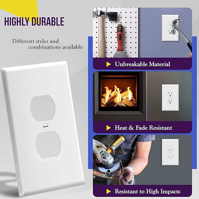 ENERLITES Jumbo Duplex Receptacle Outlet Wall Plate, Large Electrical Outlet Covers, Over-Size 1-Gang 5.5" x 3.5", Polycarbonate Thermoplastic, 8821O-W-5PCS, White (5 Pack)