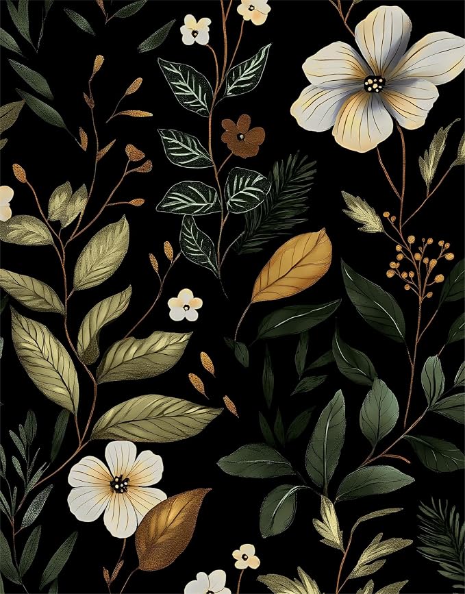 Dark Green Floral Leaf Vintage Wallpaper Peel and Stick 17.5''x118'' | Self Adhesive/Removable/Waterproof/Thick Vinyl Contact Paper for Bathroom Bedroom Shelf Cabinet Drawer,Prepasted,Easy Peel