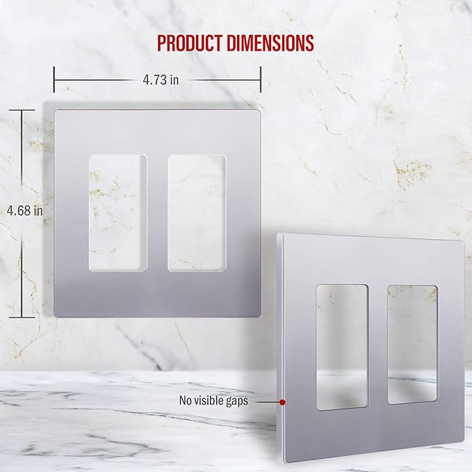 ENERLITES Elite Series Screwless Decorator Wall Plate Child Safe Outlet Cover, Gloss Finish, Size 2-Gang 4.68" H x 4.73" L, Unbreakable Polycarbonate Thermoplastic, SI8832-SV-10PCS, Silver (10 Pack)