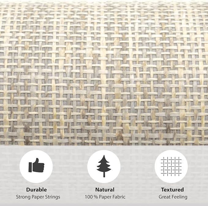 Ansehan Grasscloth Textured Wallcovering W714 Terraces Collection 36" W x 8 Yard L, Natural Modern Paper Weave, Non Prepasted Home Décor for Boho Living Sapce Feature Wall, Wheat Beige/Grey