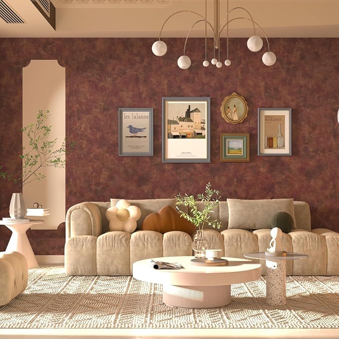 BAYYA Red Wallpaper Stick and Peel Metallic Copper/Gold/Burgundy Contact Paper Industrial Wall Paper 48"x80" Thick Rust Vintage Concrete Vinyl Wrap Bedroom Bathroom Hallway Wall Covering