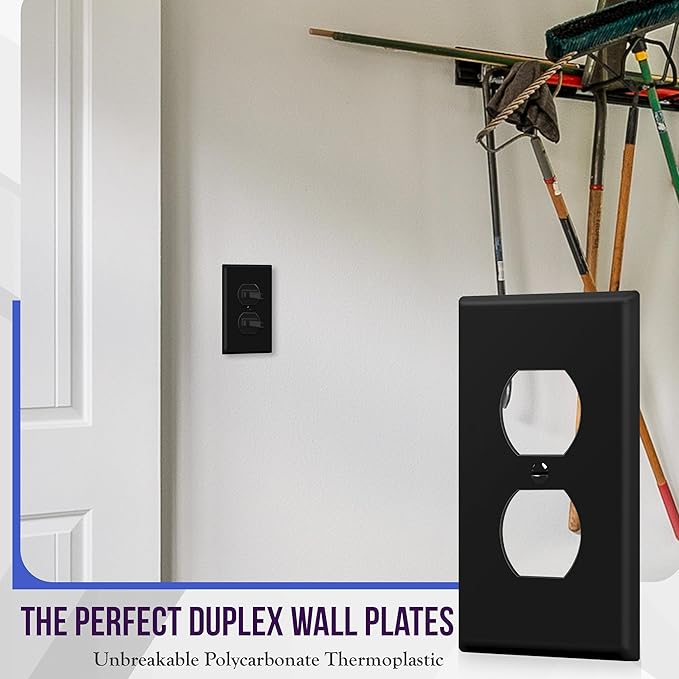 ENERLITES Duplex Receptacle Outlet Wall Plate, Electrical Outlet Cover, Gloss Finish, Mid-Size 1-Gang 4.88" x 3.11", Unbreakable Polycarbonate Thermoplastic, UL Listed, 8821M-BK, Black