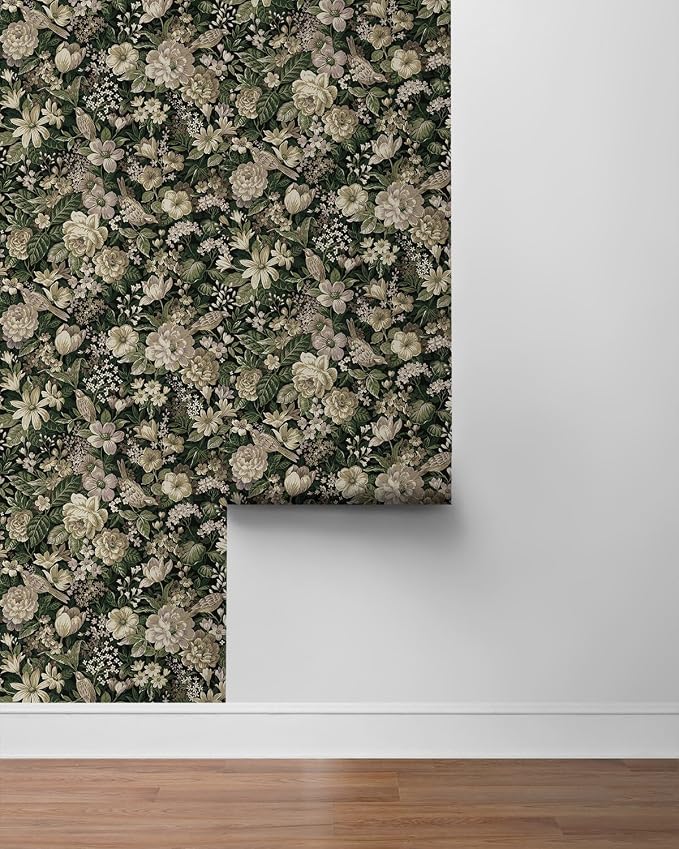 NextWall Vintage Bird Garden Peel and Stick Wallpaper