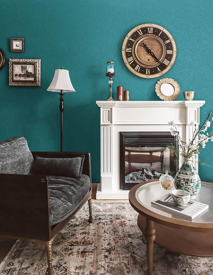 Safiyya Wallpaper Teal Silk Contact Paper Textured Wallpaper Peel and Stick Modern Removable Wall Paper Silk Decorative Self Adhesive Vinyl Rolls 118"x 17.3"