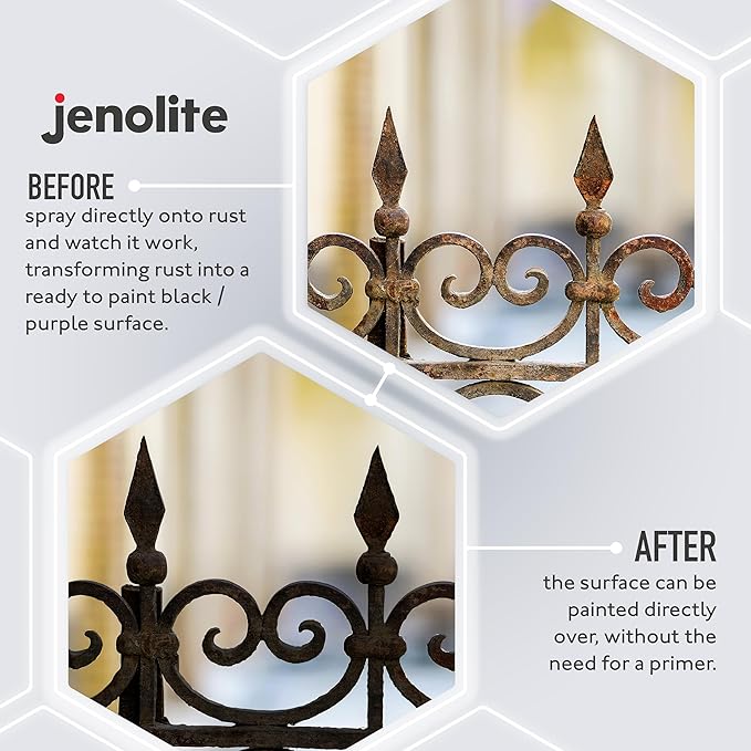 Jenolite Rust Converter Trigger Spray for Metal 1 Liter (33.8 fl oz). All In One Fast‑Acting Water‑Based Rust Reformer, Primer & Inhibitor in One. Converts Rust to a Paint‑Ready Surface. Made in Britain.