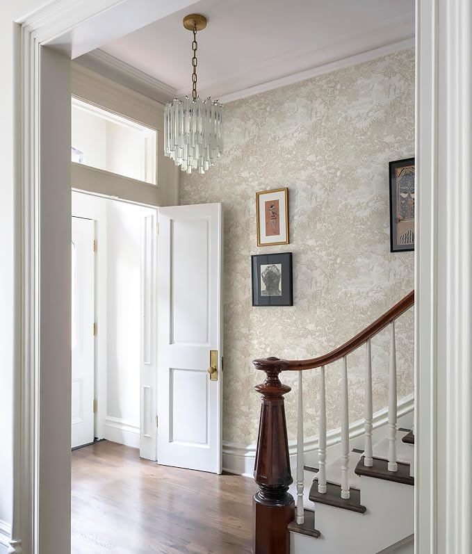 Heroad Peel and Stick Wallpaper Oatmeal Cream Vintage Forest Animals Floral Wallpaper Removable Self-Adhesive Contact Paper for Bedroom Living Room Cabinets Decoration Thicken Vinyl 17.3”x393”