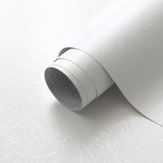 Safiyya 17.3 inch X 393 inch Peel and Stick Wallpaper White Silk Textured Wallpaper Modern Solid Color Removable Wall Paper Waterproof Contact Paper for Walls Vinyl Rolls