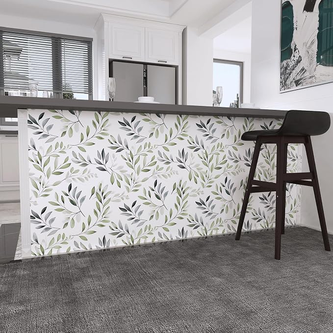 Danodoi Sage Green Vintage Leaf Peel and Stick Wallpaper 17.5" x 787" | Waterproof Vinyl Self Adhesive Removable Renter Friendly Floral Contact Paper