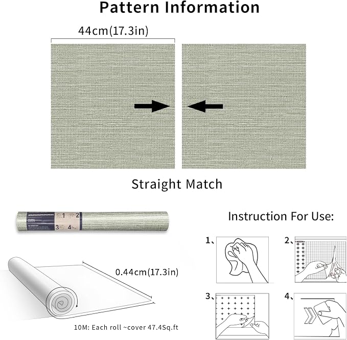 Simon&Siff Textured Grasscloth Peel and Stick Wallpaper 17.7"x394" Neutral Faux Grassweave Wallpaper Waterproof Self Adhesive Removable Wallpaper Mural for Home Decor Bedroom Kitchen Cabinet