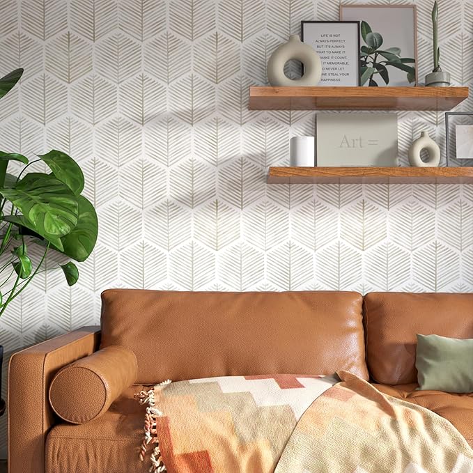 MelunMer Geometric Peel and Stick Wallpaper Boho Beige White 17.3''×787'' | Beige Modern Self Adhesive Removable Wallpaper for Bathroom Waterproof Cabinets Drawer, Decor Easy to Install Renter Friendly