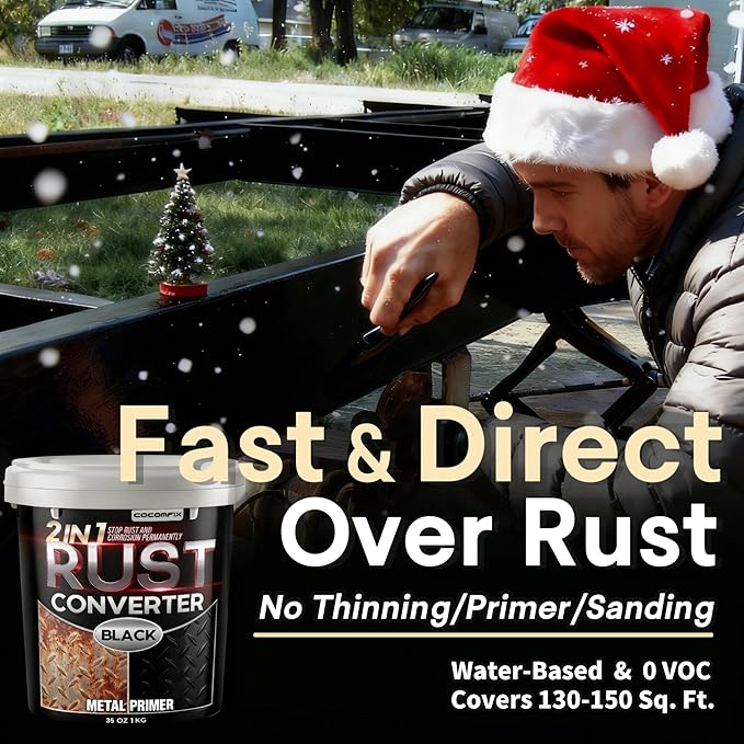 Ultra 2-in-1 Rust Converter Paint & Metal Primer, 35 oz Heat-Stable Rust Reformer & Encapsulator for Frame, Chassis, Trailer, Truck, Paint Directly Over Rust, No-Topcoat Needed, Matte Black